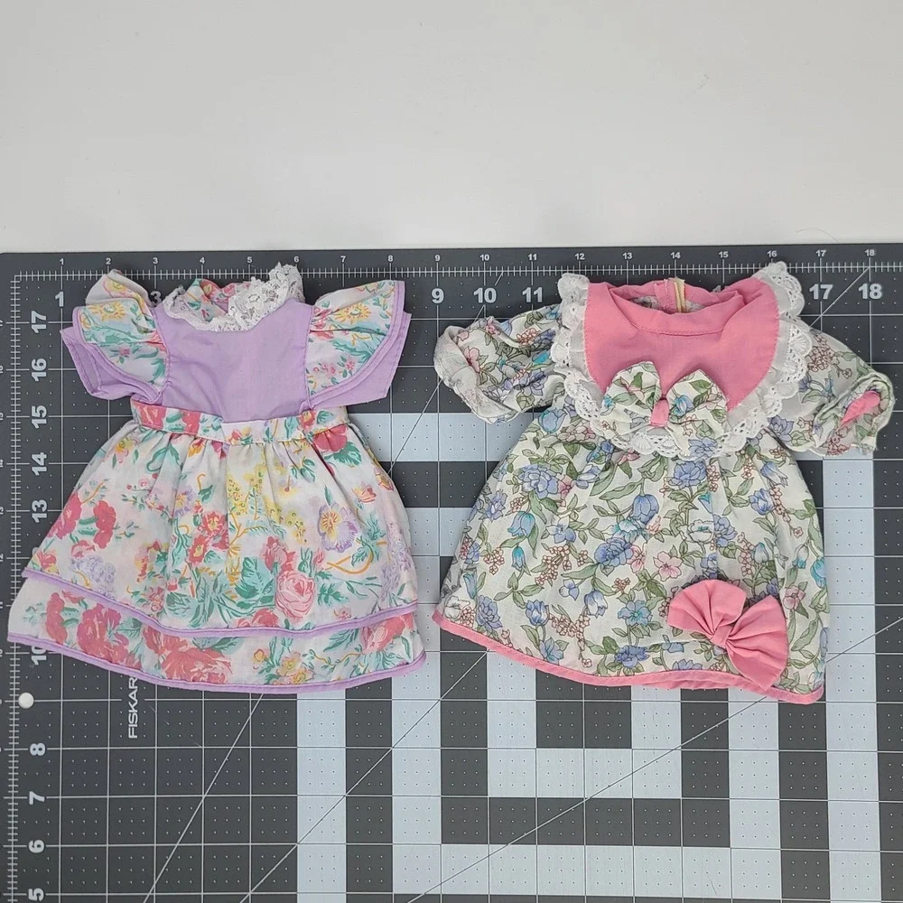 Vintage Cabbage Patch Kids Style Doll Dresses Set 2 Floral Lace Pink Purple Good